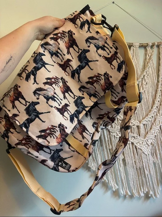 Large Horse Print Crossbody Bag in Cream and Brown - Picture 2 of 5